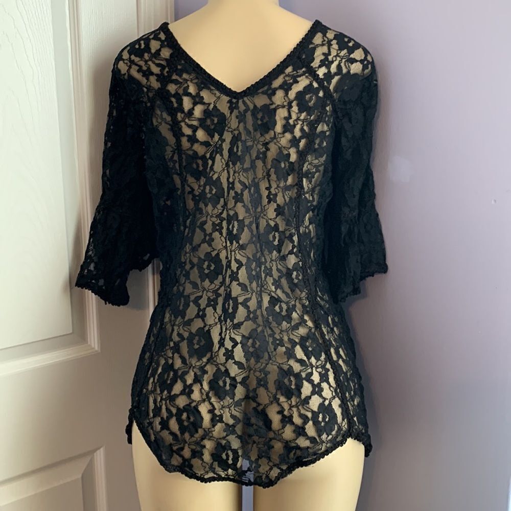 Designer Lace Swimwear Cover Up Tunic Top one size black - Picture 7 of 9